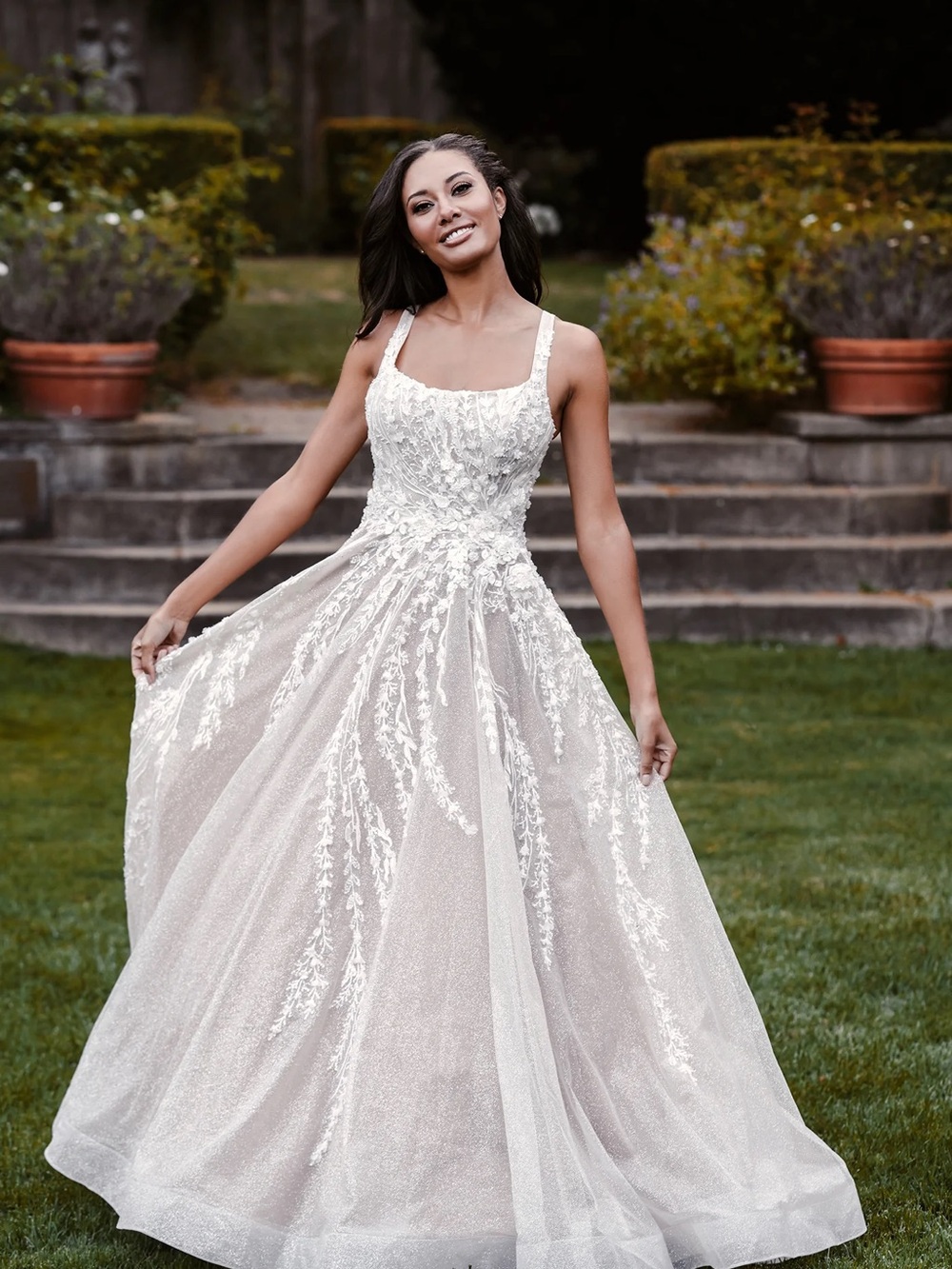 Allure Couture Bridal C630 Elegant A-Line Embroidered Gown Ivory sparkle size 10